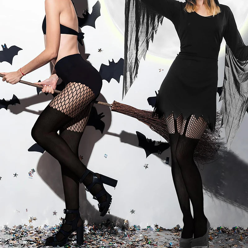 High Waist Mesh Fashion Tights with Tummy Control