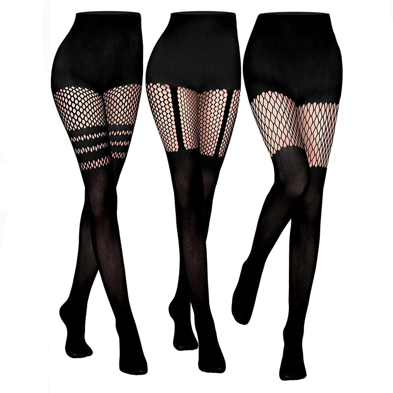 High Waist Mesh Fashion Tights with Tummy Control